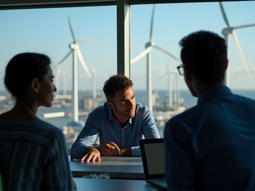 Team of engineers discussing renewable energy projects